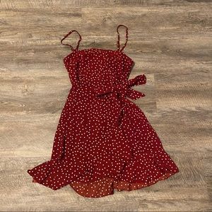 Princess Polly red polka dot wrap dress US 2